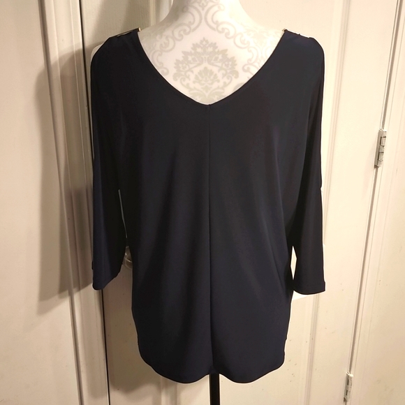 NWOT Simply Styled by Sears Shoulder Cut Out Blouse with Gold Toned Accent Bars - Picture 2 of 6